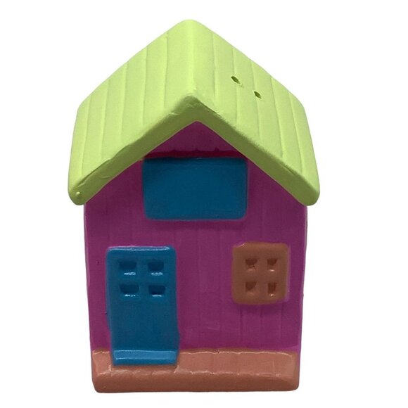 Vtg Earthenware House Salt Pepper Shakers Neon Bright Colors Unused In Box 1988 - Picture 2 of 10